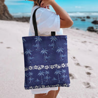 Blue Hawaii Palm Tree Hibiscus Tote Bag Fantasy Summer Vibe