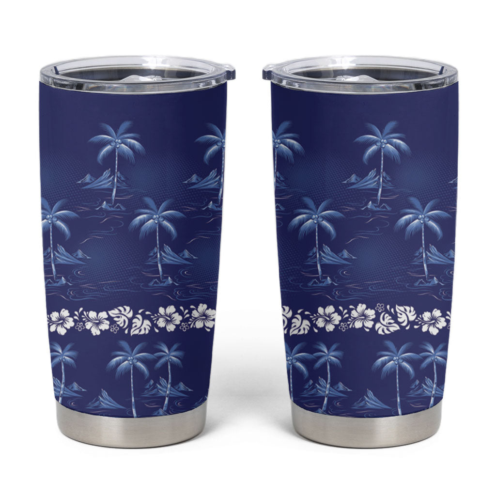 Blue Hawaii Palm Tree Hibiscus Tumbler Cup Fantasy Summer Vibe