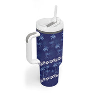 Blue Hawaii Palm Tree Hibiscus Tumbler With Handle Fantasy Summer Vibe