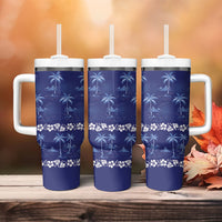 Blue Hawaii Palm Tree Hibiscus Tumbler With Handle Fantasy Summer Vibe