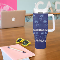 Blue Hawaii Palm Tree Hibiscus Tumbler With Handle Fantasy Summer Vibe