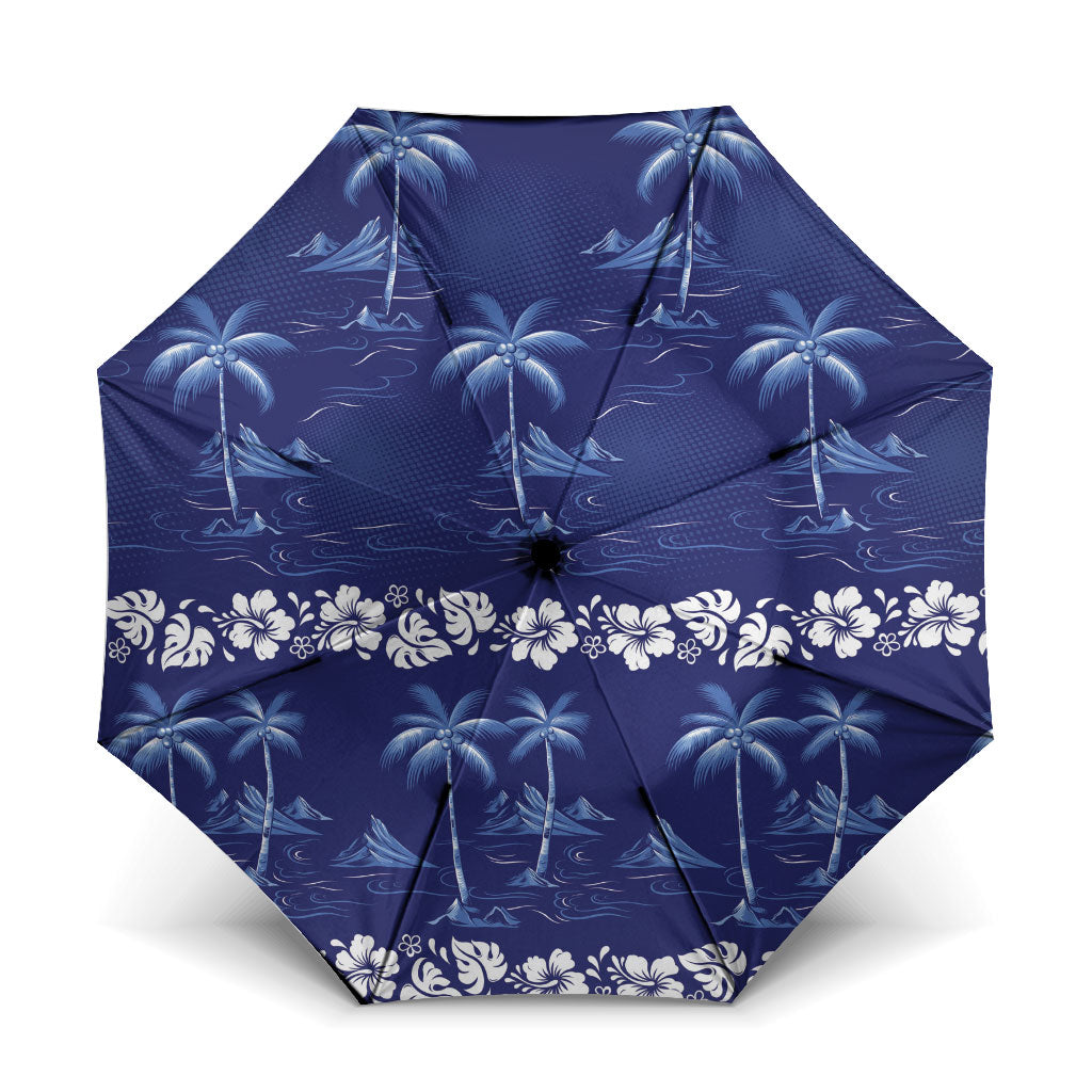 Blue Hawaii Palm Tree Hibiscus Umbrella Fantasy Summer Vibe