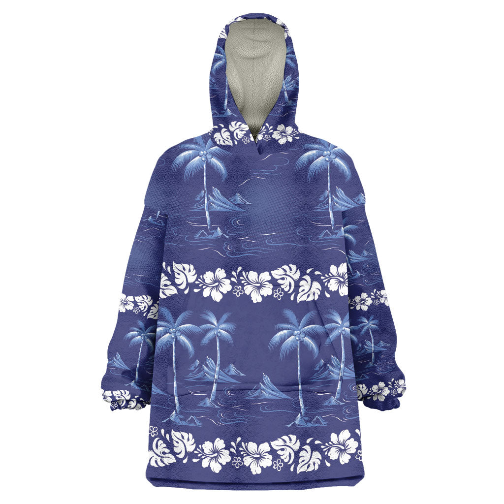 Blue Hawaii Palm Tree Hibiscus Wearable Blanket Hoodie Fantasy Summer Vibe