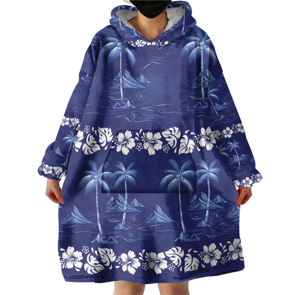 Blue Hawaii Palm Tree Hibiscus Wearable Blanket Hoodie Fantasy Summer Vibe