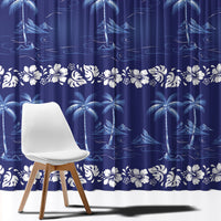 Blue Hawaii Palm Tree Hibiscus Window Curtain Fantasy Summer Vibe