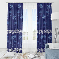 Blue Hawaii Palm Tree Hibiscus Window Curtain Fantasy Summer Vibe