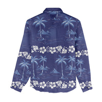 Blue Hawaii Palm Tree Hibiscus Women Casual Shirt Fantasy Summer Vibe