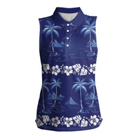 Blue Hawaii Palm Tree Hibiscus Women Sleeveless Polo Shirt Fantasy Summer Vibe