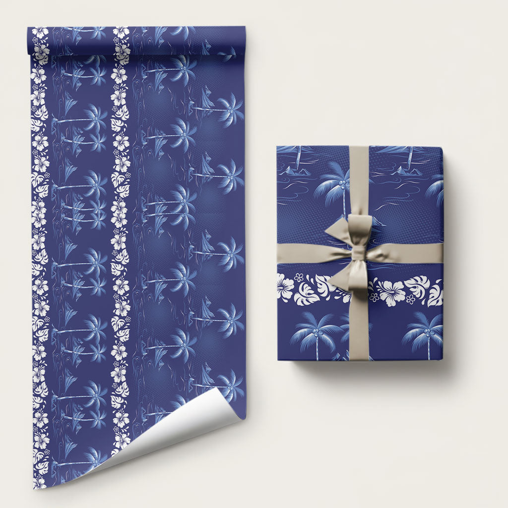 Blue Hawaii Palm Tree Hibiscus Wrapping Paper Fantasy Summer Vibe