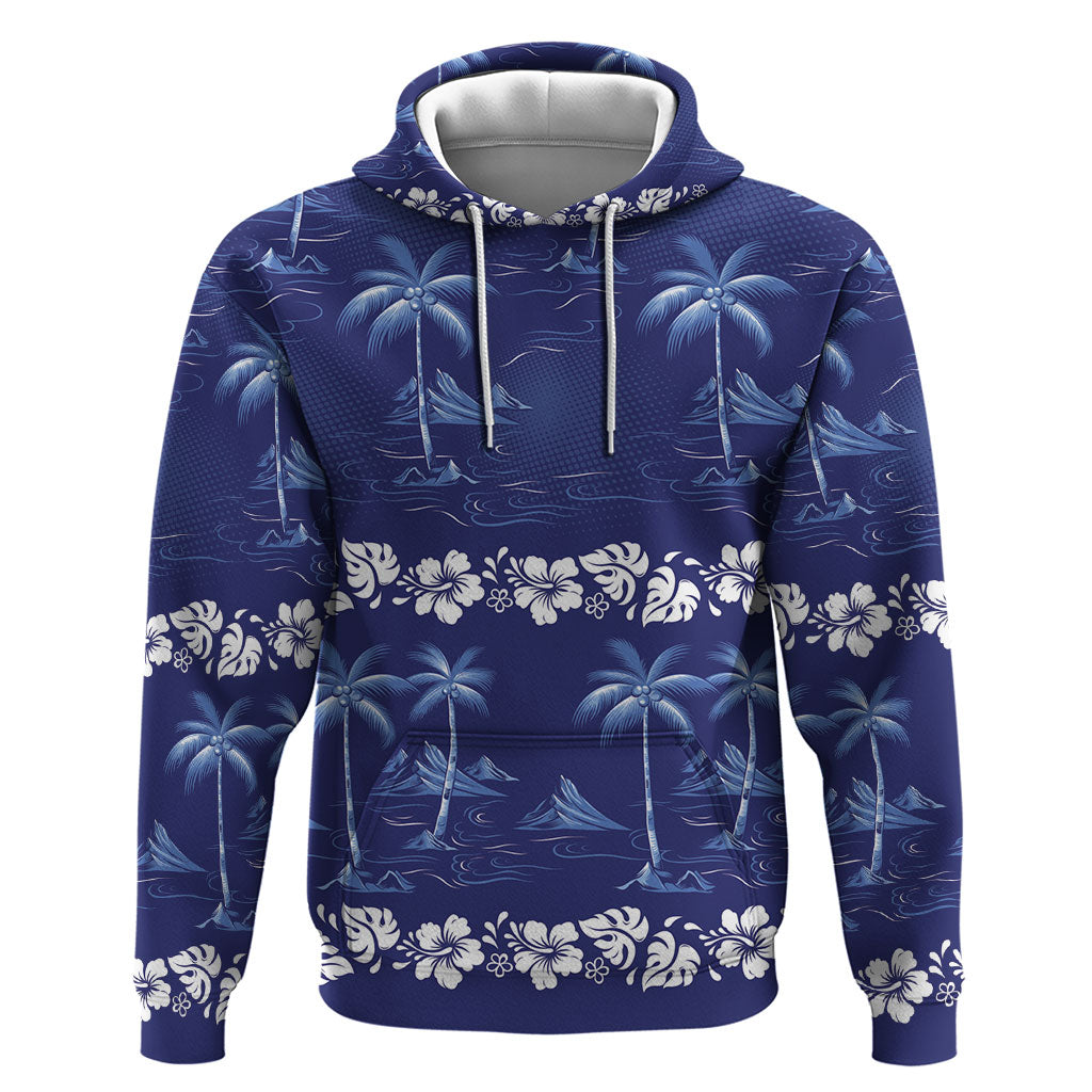 Blue Hawaii Palm Tree Hibiscus Zip Hoodie Fantasy Summer Vibe