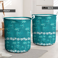 Cyan Hawaii Palm Tree Hibiscus Laundry Basket Fantasy Summer Vibe