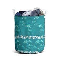 Cyan Hawaii Palm Tree Hibiscus Laundry Basket Fantasy Summer Vibe