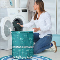 Cyan Hawaii Palm Tree Hibiscus Laundry Basket Fantasy Summer Vibe