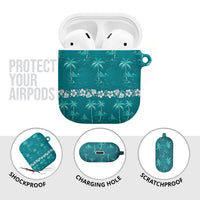 Cyan Hawaii Palm Tree Hibiscus AirPods Case Fantasy Summer Vibe