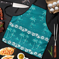 Cyan Hawaii Palm Tree Hibiscus Apron Fantasy Summer Vibe