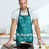 Cyan Hawaii Palm Tree Hibiscus Apron Fantasy Summer Vibe