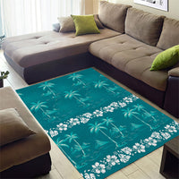 Cyan Hawaii Palm Tree Hibiscus Area Rug Fantasy Summer Vibe