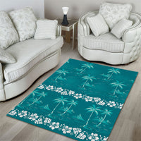 Cyan Hawaii Palm Tree Hibiscus Area Rug Fantasy Summer Vibe