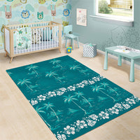 Cyan Hawaii Palm Tree Hibiscus Area Rug Fantasy Summer Vibe