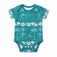 Cyan Hawaii Palm Tree Hibiscus Baby Onesie Fantasy Summer Vibe