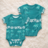 Cyan Hawaii Palm Tree Hibiscus Baby Onesie Fantasy Summer Vibe