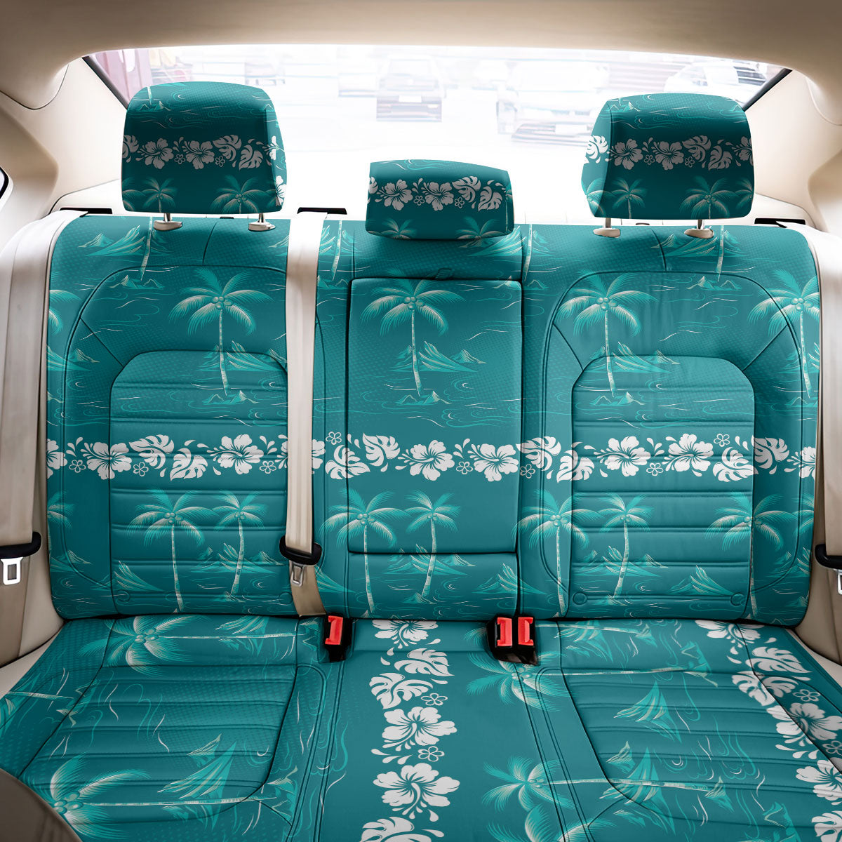 Cyan Hawaii Palm Tree Hibiscus Back Car Seat Cover Fantasy Summer Vibe