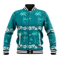 Cyan Hawaii Palm Tree Hibiscus Baseball Jacket Fantasy Summer Vibe