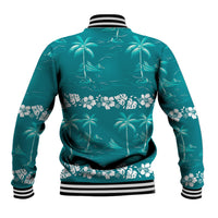 Cyan Hawaii Palm Tree Hibiscus Baseball Jacket Fantasy Summer Vibe