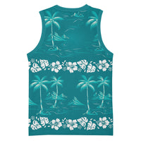 Cyan Hawaii Palm Tree Hibiscus Basketball Jersey Fantasy Summer Vibe