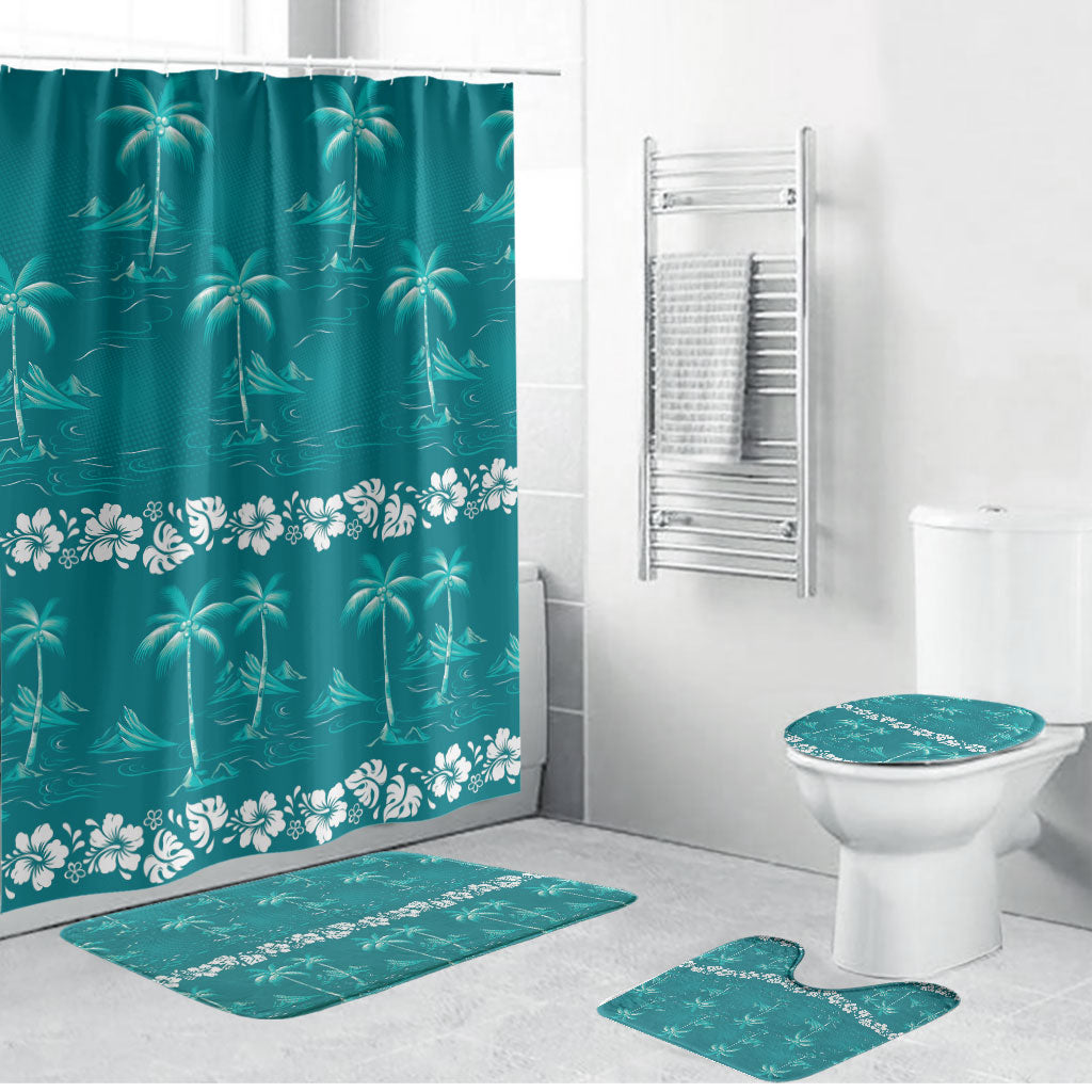 Cyan Hawaii Palm Tree Hibiscus Bathroom Set Fantasy Summer Vibe