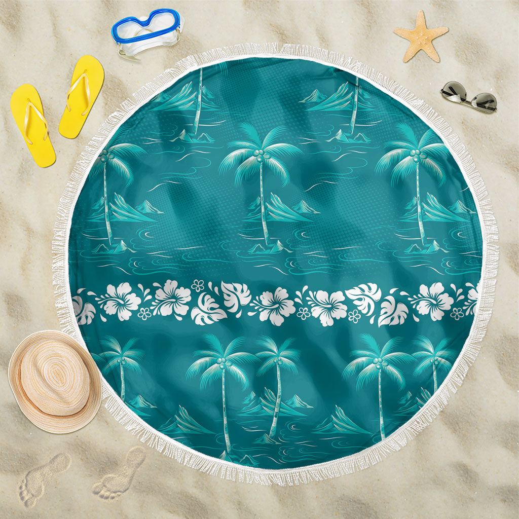 Cyan Hawaii Palm Tree Hibiscus Beach Blanket Fantasy Summer Vibe