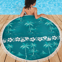 Cyan Hawaii Palm Tree Hibiscus Beach Blanket Fantasy Summer Vibe