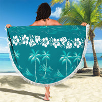 Cyan Hawaii Palm Tree Hibiscus Beach Blanket Fantasy Summer Vibe