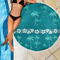 Cyan Hawaii Palm Tree Hibiscus Beach Blanket Fantasy Summer Vibe