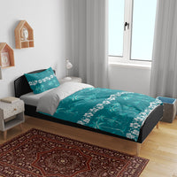 Cyan Hawaii Palm Tree Hibiscus Bedding Set Fantasy Summer Vibe