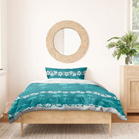 Cyan Hawaii Palm Tree Hibiscus Bedding Set Fantasy Summer Vibe