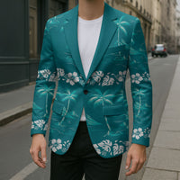 Cyan Hawaii Palm Tree Hibiscus Blazer Fantasy Summer Vibe