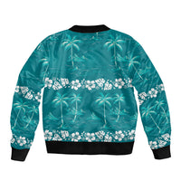 Cyan Hawaii Palm Tree Hibiscus Bomber Jacket Fantasy Summer Vibe