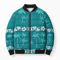 Cyan Hawaii Palm Tree Hibiscus Bomber Puffer Jacket Fantasy Summer Vibe