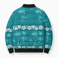 Cyan Hawaii Palm Tree Hibiscus Bomber Puffer Jacket Fantasy Summer Vibe