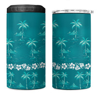 Cyan Hawaii Palm Tree Hibiscus 4 in 1 Can Cooler Tumbler Fantasy Summer Vibe