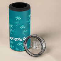 Cyan Hawaii Palm Tree Hibiscus 4 in 1 Can Cooler Tumbler Fantasy Summer Vibe