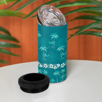 Cyan Hawaii Palm Tree Hibiscus 4 in 1 Can Cooler Tumbler Fantasy Summer Vibe