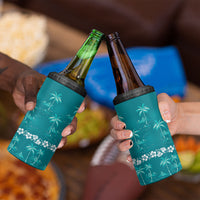 Cyan Hawaii Palm Tree Hibiscus 4 in 1 Can Cooler Tumbler Fantasy Summer Vibe
