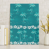 Cyan Hawaii Palm Tree Hibiscus Canvas Wall Art Fantasy Summer Vibe