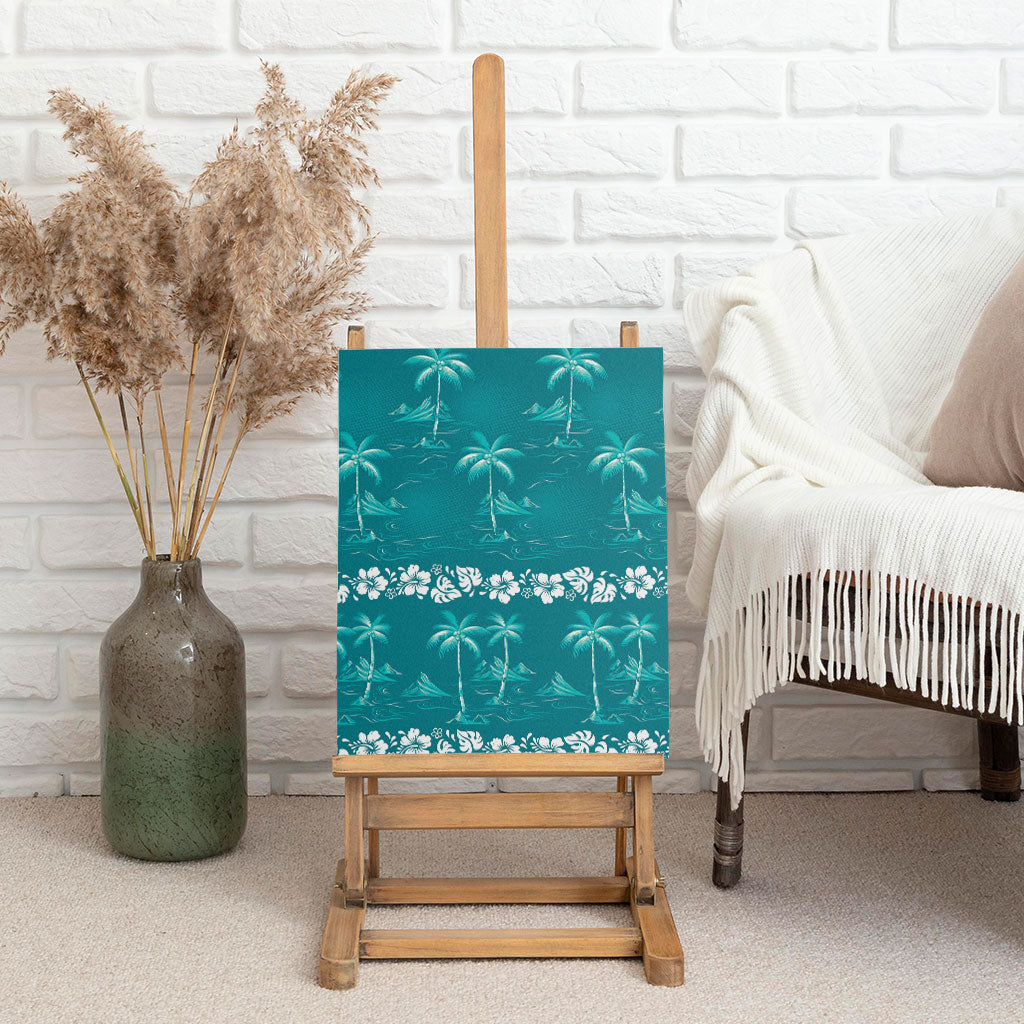 Cyan Hawaii Palm Tree Hibiscus Canvas Wall Art Fantasy Summer Vibe