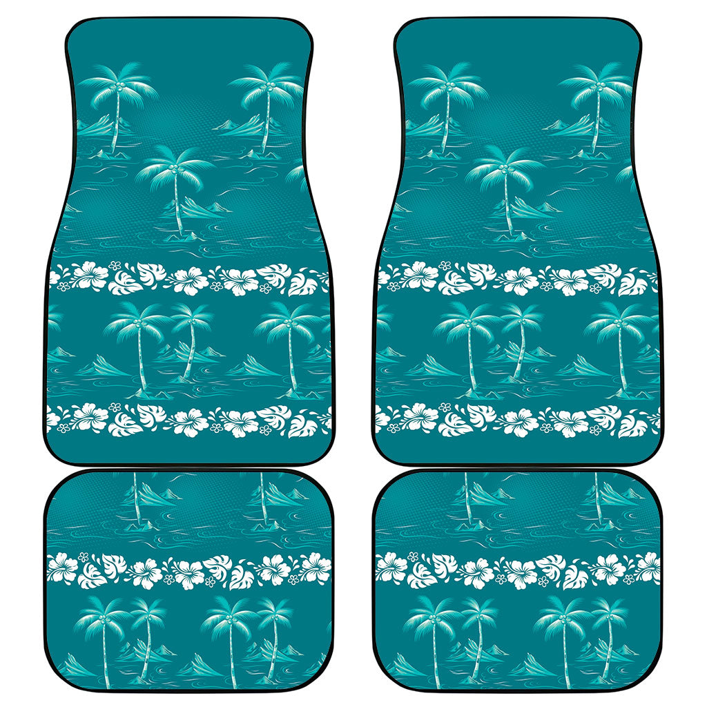 Cyan Hawaii Palm Tree Hibiscus Car Mats Fantasy Summer Vibe