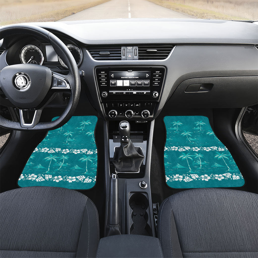 Cyan Hawaii Palm Tree Hibiscus Car Mats Fantasy Summer Vibe