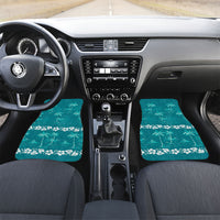 Cyan Hawaii Palm Tree Hibiscus Car Mats Fantasy Summer Vibe