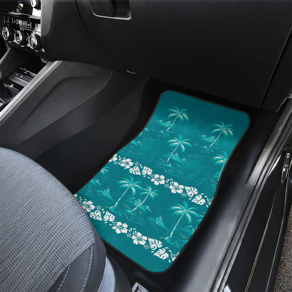 Cyan Hawaii Palm Tree Hibiscus Car Mats Fantasy Summer Vibe